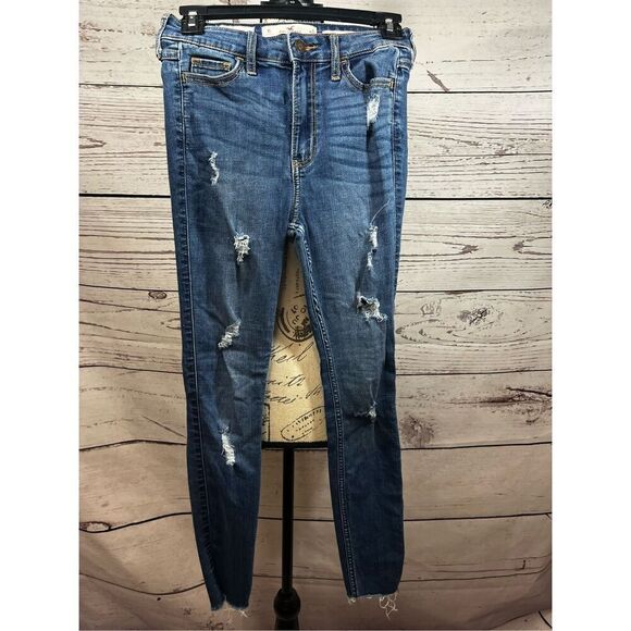 Hollister High Rise Super Skinny Ankle Distressed Ripped Jeans Women's W25 L28 - Picture 1 of 5
